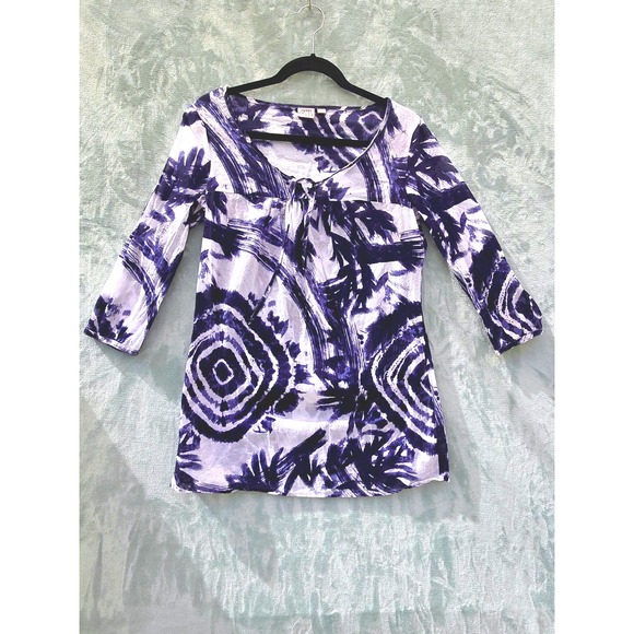 $39 ESPRIT blue white Tie dye Coverup Blouse Size S cotton - Picture 1 of 5